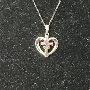 Sterling Silver 925 Heart Cross Rose Necklace | Romantic Faith Pendant
